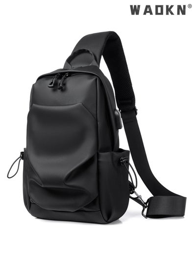 Buy Crossbody Backpack, Lightweight Shoulder Bag Men Women Adjustable Strap Backpack Chest Bag Water Resistant Small Shoulder Backpack with USB Charger Port, for Outdoor Hiking, Traveling, Cycling Black in Saudi Arabia