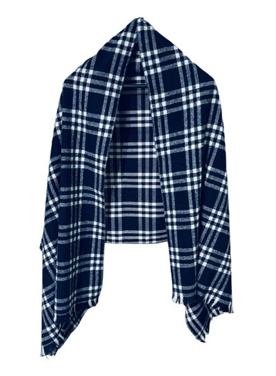 Buy Plaid Check/Carreau/Stripe Pattern Winter Scarf/Shawl/Wrap/Keffiyeh/Headscarf/Blanket For Men & Women - XLarge Size 75x200cm - P01 Navy Blue in Egypt