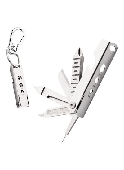 Buy Keychain Multitool Multi Function Repair Tool 11 In 1 Purpose with Screwdriver Nail File Bottle Opener Wrench Ruler Card Pin Mobile Phone Holder Silver in UAE