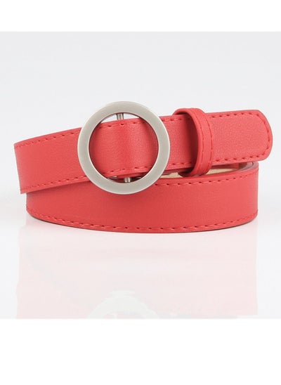 Buy Round Buckle Non-hole Simple Student Jeans Belt 105cm Red in UAE