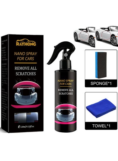 اشتري Car Scratch Repair Nano Spray, Car Quick Repair Nano Spray, Fast Flawless Repair Scratch Spray, Nano Ceramic Crystal Coating Car Fine Scratch Removal Spray (120ML And Sponge Brush And Wipe) في السعودية