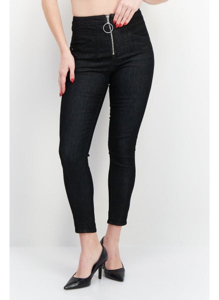 Buy Women Skinny Fit High Waist Stretchable Denim, Black in UAE