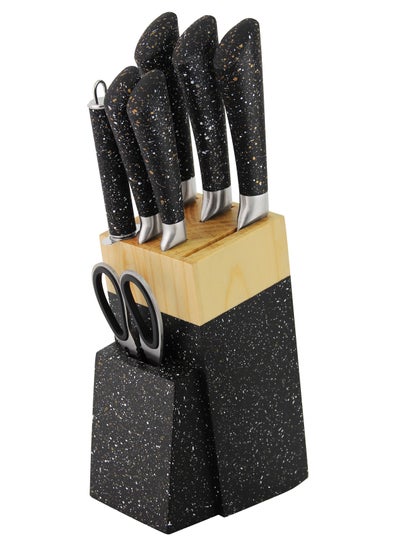 Buy 8 Pieces Knife Set, Stainless Steel Blades with Wooden Blocks, Ergonomic Handles, and a Sleek Storage Rack, Non Stick Kitchen Utensils Sets and Cutlery in UAE