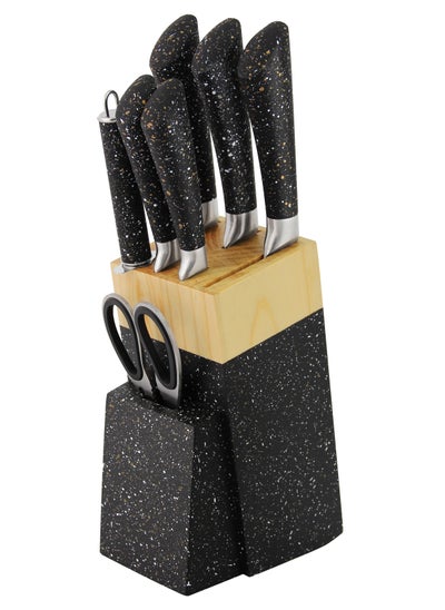 Buy 8 Pieces Knife Set, Stainless Steel Blades with Wooden Blocks, Ergonomic Handles, and a Sleek Storage Rack, Non Stick Kitchen Utensils Sets and Cutlery in UAE