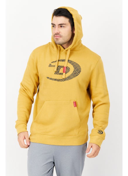 Buy Men Hooded Brand Logo Long Sleeves Sweatshirt, Yellow/Dark Grey in Saudi Arabia