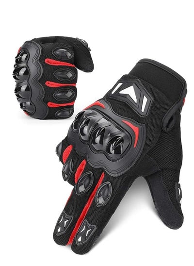 Buy Motorcycle Gloves for Men & Women, Full Finger Motorbike Gloves Anti-slip Outdoor Hard Knuckle Leather Gloves for ATV Motocross Riding Hiking Climbing Training-Red in Saudi Arabia