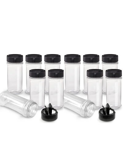 Buy Pack of 12 320ml Plastic Spice Jars with Black Lid, Clear and Safe Plastic Jars with Shaker Lids for Storing Spices, Herbs and Seasoning Powders. in Saudi Arabia