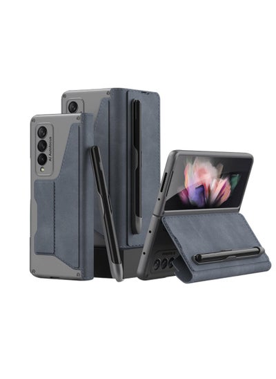 Buy Compatible with Samsung Galaxy Z Fold 6 Wallet Case with Removable Pen Holder [Pen Not Included] and Card Holder, Built-in Screen Protector, Wireless Charging Leather Phone Stand Case (Gray) in UAE