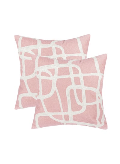 Buy 2 Piece Embroidered Cushion Cover (45x45 cm) Without Filler Pink in Saudi Arabia