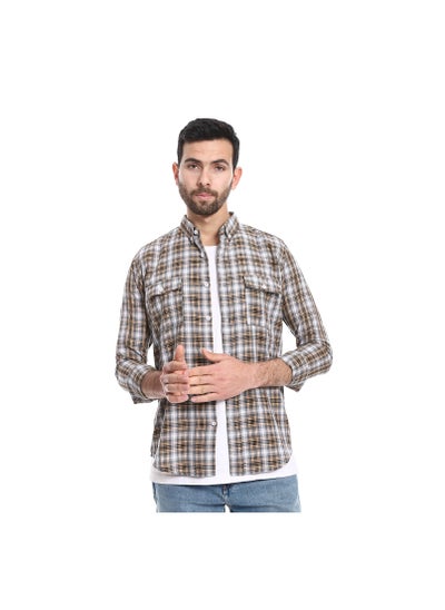 Buy Plaid Pattern Regular FIT Cotton Shirt - Beige, Grey & Black in Egypt