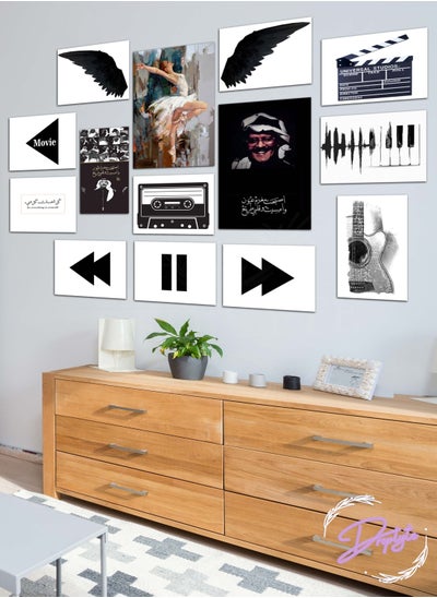 Buy 14 Piece Movies, Music, Guitar and Woman Painting Decorative Wall Art Wall Decor Card Board MDF Home Decor  For Drawing Room, Living Room, Bedroom, Kitchen or Office  120CM x 80CM in Saudi Arabia