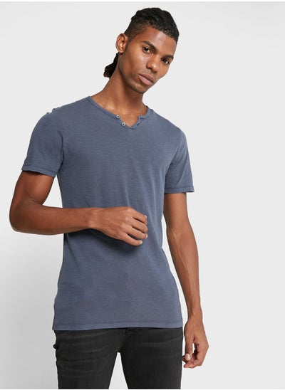 Buy Essential Split Neck T-Shirt in Saudi Arabia