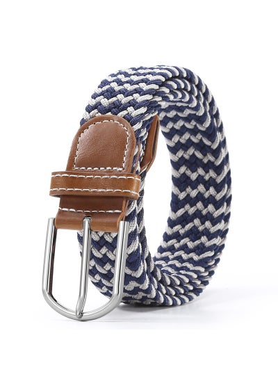 Buy Unisex Elastic Woven Canvas Belt with Pin BuckleBlue + Grey Blue + Grey in Saudi Arabia