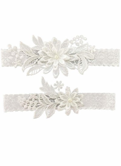 Buy Wedding Garters for Bride, 2 Pcs Daisy Lace Bridal Garter, Adjustable Hand Sewn Faux Pearls Garter for Bride Women in Saudi Arabia