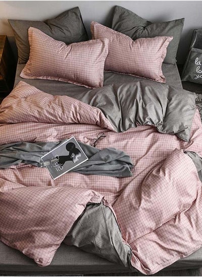 اشتري Sharpdo 4-Piece Luxury Bed Quilt Set, Cotton Pink Duvet Cover Set, Without Core, King Size 220x240cm, with 1 Quilt Cover, 1 Bed Sheet, 2 Pillowcases في السعودية