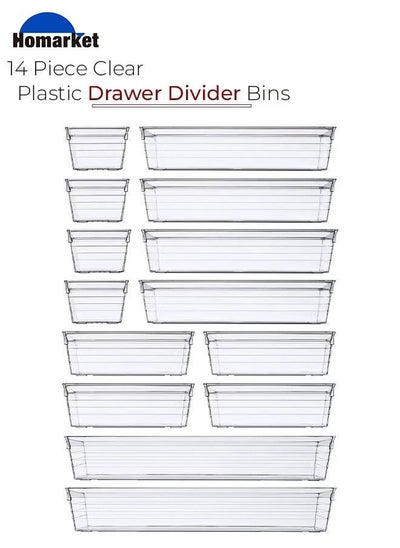 اشتري 14 PCS Clear Plastic Drawer Organizer Tray for Makeup, Kitchen Utensils, Jewelries and Gadgets في الامارات