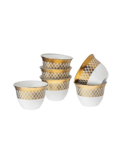 Buy porcelain Saudi coffee cups set 6 pieces gold in Saudi Arabia