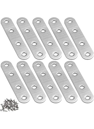 Buy Flat Straight Brace Brackets with Screws, 10 Pieces Stainless Steel Mending Repair Plate for Shelf Supports Fixing Wood Furniture Chair Table Cabinet Bed in UAE