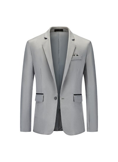 Buy 1 x 5 pcs 2024 Autumn Mens Plus-Size Color-Block Suit Jacket grey in Saudi Arabia