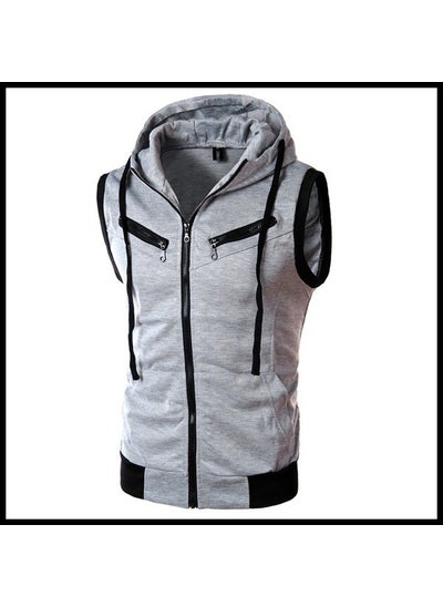 اشتري 2023 Fall Mens Sleeveless Hooded Vest Slim ZipLight gray Light gray في السعودية