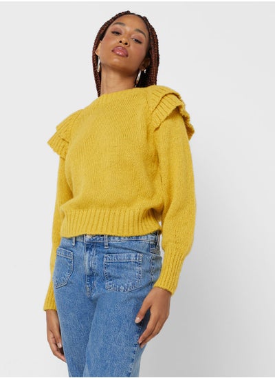 Buy Ruffle Sleeve Knitted Sweater in Saudi Arabia