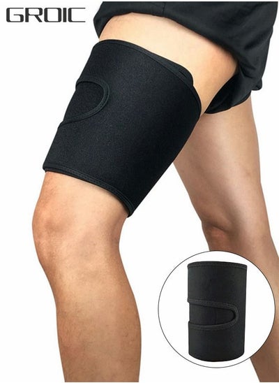 Buy Adjustable Thigh Brace Support, Quadriceps Support and Thigh Wraps, Adjustable Compression Sleeve, Thigh Brace Hamstring Wrap with Anti-Slip Silicone Strips for Leg Sprains, Strains, Tendonitis Injury in UAE