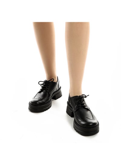 Buy Women Chunky Semi Formal Lace Up Leather Shoes Black in Egypt