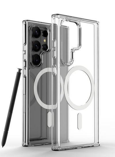 اشتري Samsung Galaxy S24 Ultra 2024 MagSafe Clear Case - Transparent Hybrid Cover with Built-in Magnets for Easy Charging and Mounting في السعودية