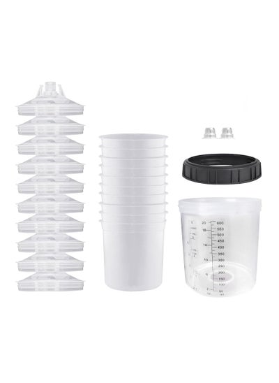 اشتري Disposable Paint Cups Spray Liners and Lid System 600ml Sprayer Mixing for HVLP 10 Cup 10 Lids with Strainer 1 Hard with Retainer Ring, 2 Plugs for House Painting في الامارات