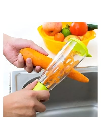 Buy Multi-Function Storage Peeling Knife with Barrel Vegetable Fruit Peeling Belt Storage Box Peeler Grater in UAE