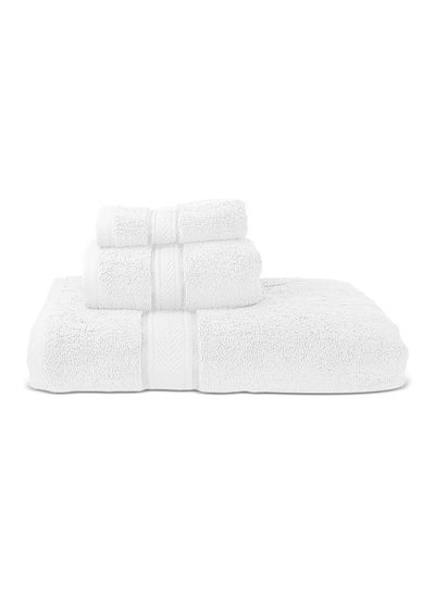 اشتري Hotel Linen Klub LUXURY PACK of 3  Antimicrobial  Bathroom Towel Set 100% Cotton 650 GSM Terry Dobby Border Ring Spun Super Soft Quick Dry Highly Absorbent-Bath Towel Hand Towel and Face Towel White في الامارات