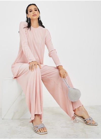 اشتري Plisse Longline Top & Wide Leg Pants Modest Set في السعودية