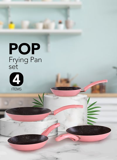 Buy 4-Piece Fry Pan Non-stick Set With Bakelite Handle 18-20-24-28 Cm Pink in Egypt