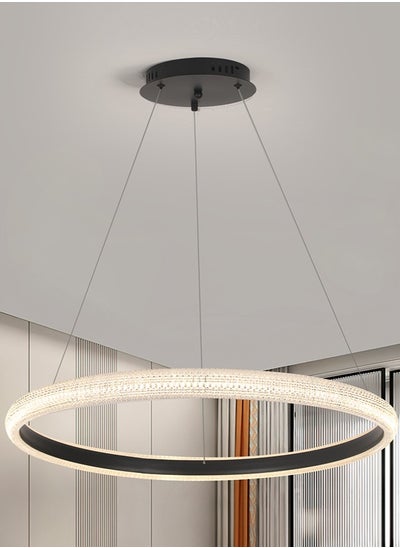 اشتري Modern LED Bedroom Chandelier, Black Ring Chandelier for Living Room, Dining Room, and Study, Dimmable and Adjustable Height Chandelier Light, 10-15㎡,38W,3000-6000K في الامارات