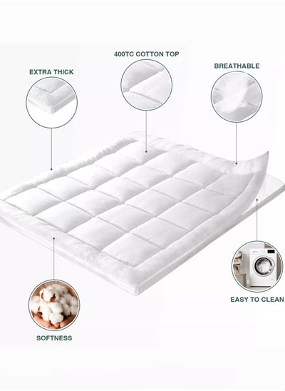 Buy Comfort Extra Thick Mattress Topper with Piping and Highly Elastic Bands 1100 GSM Soft and Firm Microfiber Cooling Mattress Pad Cover for Back Pain Size 200x200cm in UAE