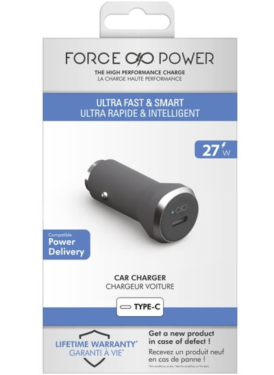 اشتري Force Power 27W USB C PD Power Delivery Car Charger Lifetime Warranty Gray في الامارات