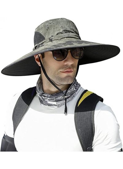 Buy Outdoor Windproof Quick Drying Breathable Sunscreen Fishing Sunshade Mountaineering Large Eaves Folding Fisherman Hat in UAE