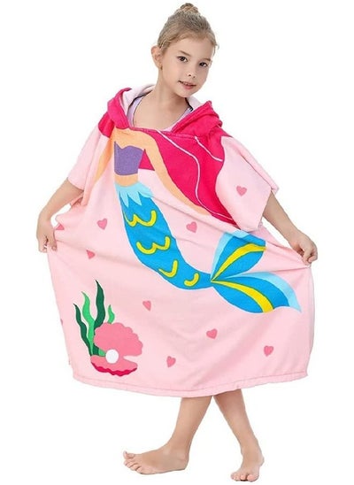 Buy Hooded Cloak  Girls Bath Towel With Mermaid Printed Design - Multicolour  75X110cm in Saudi Arabia