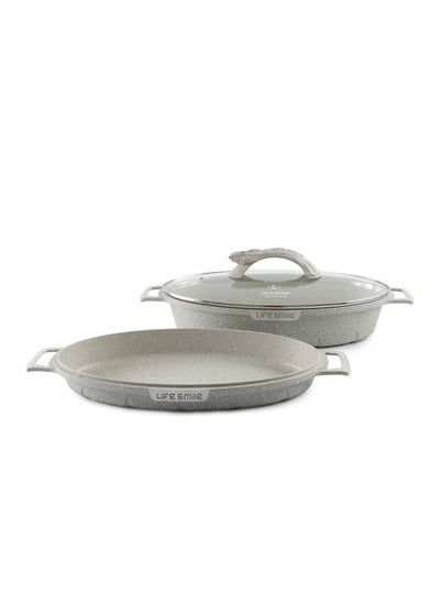 اشتري Double Fish Frying Pan With lid, Multi Layer Non-Stick Granite Coating , 100% PFOA FREE, Oven Safe في الامارات