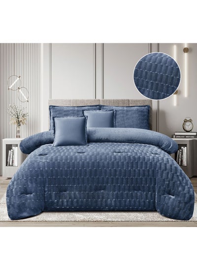 Buy Single velvet comforter set, winter mattress, double-sided system, soft fur side, 4-piece system, medium filling, excellent quality, 170x230 cm - navy blue in Saudi Arabia