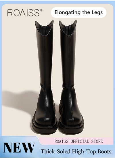 Buy Women Knee-High Boots Lightweight and Breathable Thick-Soled Elevating Fashionable and Versatile Solid Color in UAE