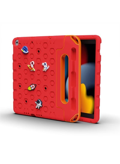 Buy Moxedo Rugged Protective EVA Silicone Kids Case Cover, Shockproof DIY 3D Cartoon Pattern with Pencil Holder, Stand and Handle Grip Compatible for Apple iPad 2021 (9th Gen) 10.2 inch (Red) in UAE