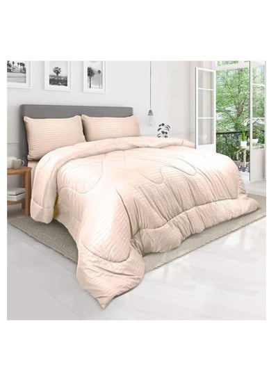 Buy Hotel Linen Klub Down Alternative Comforter Set -Ultra Soft Brushed Stripe Microfiber Fabric, 200GSM Soft Fibersheet Filling, Size: Single 160 x 200cm, Color: Cream in UAE