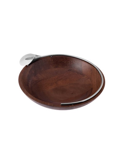 Buy A wooden serving platter with a metal lily decor, silver color and multi-use in Saudi Arabia
