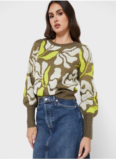 Buy Round Neck Printed Sweater in UAE