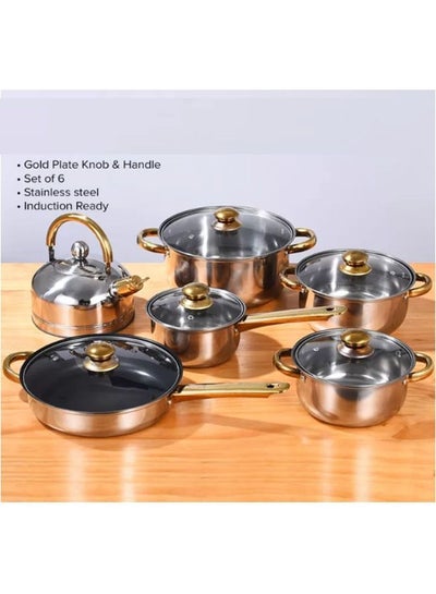 Buy Set of 12 Cookware Set Stainless Steel Pots Pans Kitchen Utensils Set with Tempered Glass Lid in UAE