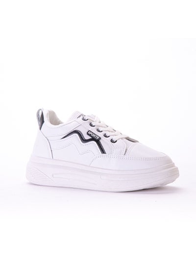 Buy KO-42 Lace-up Leather Flat Sneakers - White Black in Egypt