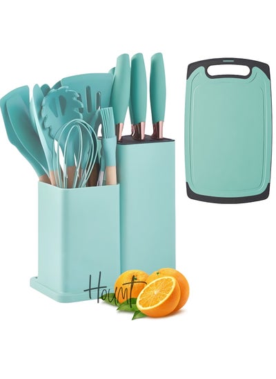 Buy Silicone Cooking Utensil Set Silicone Kitchen Utensil Set-19 pcs Wooden Handles Utensils Tool for Nonstick Cookware Non Toxic Heat Resistant Kitchen Tools Set in UAE