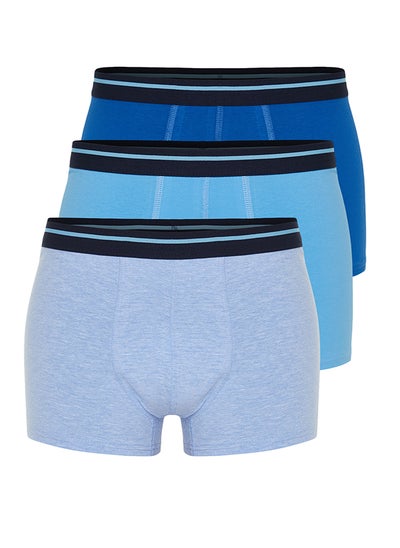 Buy Blue 3-Pack Straight Striped Rubber Detailed Cotton Boxers in Egypt