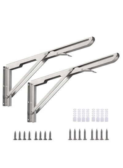 Buy Folding Shelf Brackets 14inch - 2pcs Heavy Duty Stainless Steel Wall Mounted Triangle Brackets for Table Work Bench, Space Saving DIY Bracket in UAE